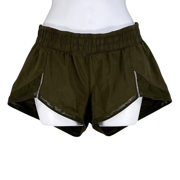 Lululemon Miles Ahead Womens 4 Olive Green Running Shorts Athleisure Sporty Gym - Picture 1 of 10
